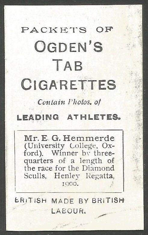 CC GBR undated OGDENS TAB CIGARETTES Leading Athletes Mr. E. G. Hemmerde GBR reverse