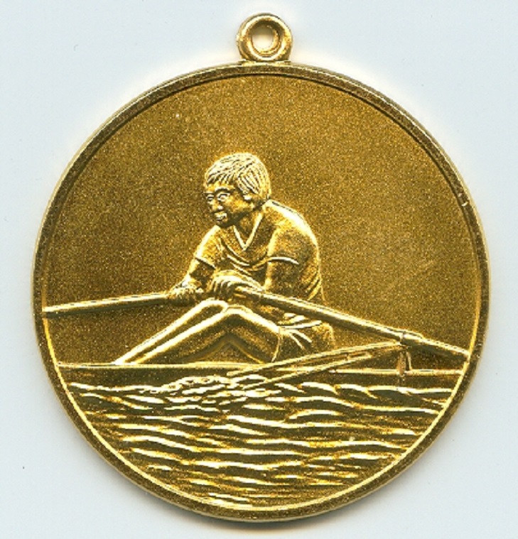Medal GER 1989 Single sculler resting in his boat front