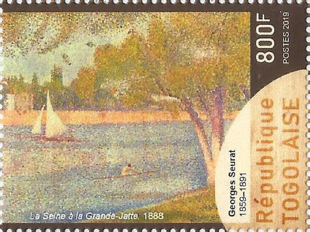 Stamp TOG 2019 The Seine at the Isle of Grande Jatte in spring by Georges Seurat