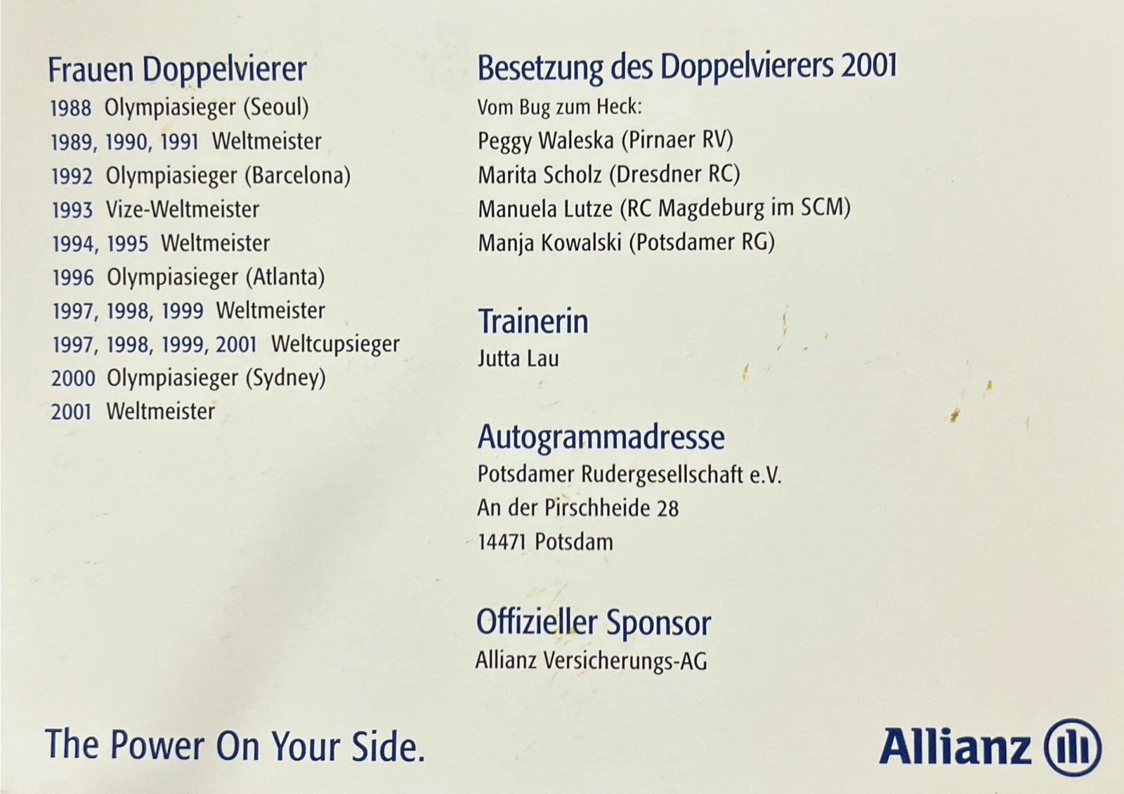 AC GER 2001 WRC Duisburg W4X gold medal winners crew reverse