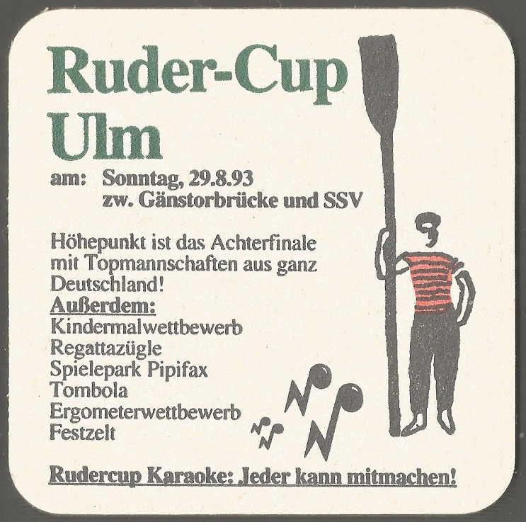 Beer mat GER 1993 Ruder Cup Ulm Rower parading with oar