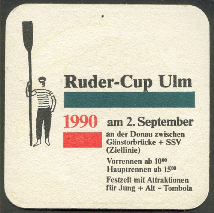 Beer mat GER 1990 Ruder Cup Ulm Rower parading with oar