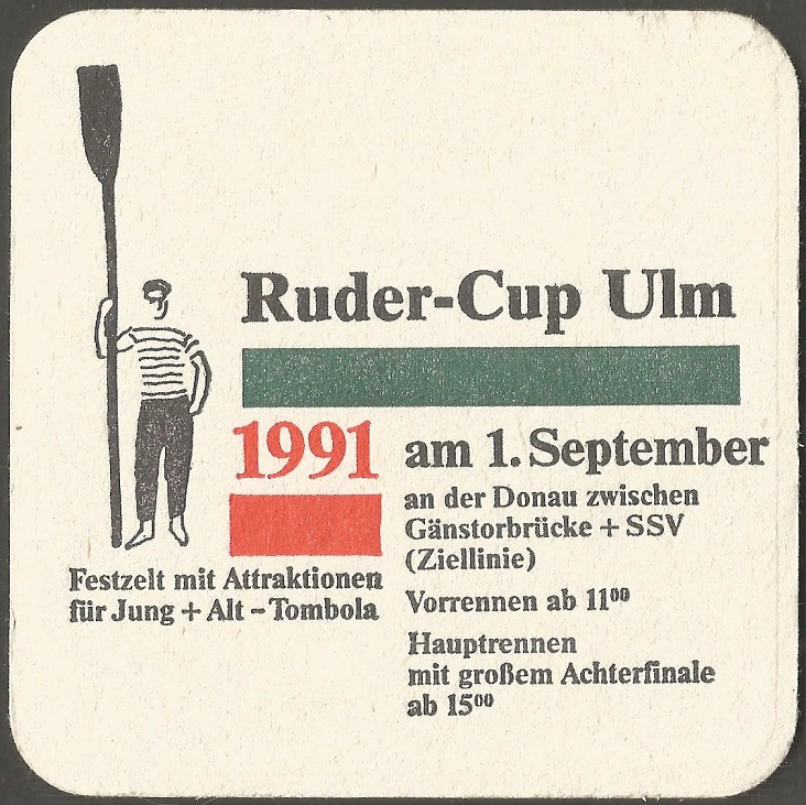 Beer mat GER 1991 Ruder Cup Ulm Rower parading with oar