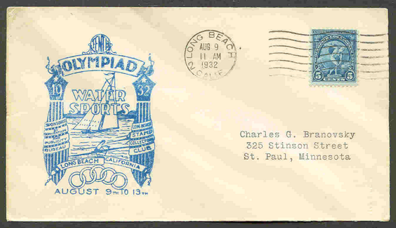 Cachet USA 1932 OG Los Angeles Water sports Long Beach August 9th to 13th on cover