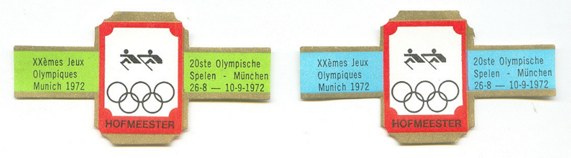 Cigar label NED Hofmeester 20th Olympic Games Munic with pictogram No. 3 green and blue colours on band