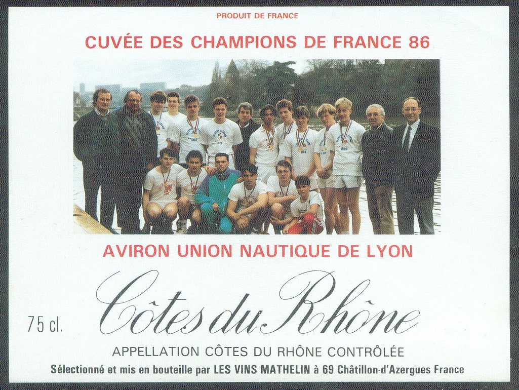 wine label fra 1986 cotes du rhone cuve des champions de france 86 aviron union nautique de lyon