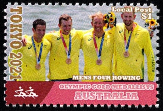 Cinderella Local Post 1 OG Tokyo 2021 M4 gold medal winner crew AUS with Olympic pictogram No. 15