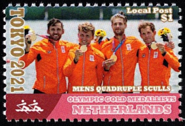 Cinderella Local Post 1 OG Tokyo 2021 M4X gold medal winner crew NED with Olympic pictogram No. 15