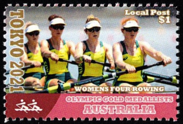 Cinderella Local Post 1 OG Tokyo 2021 W4 gold medal winner crew AUS with Olympic pictogram No. 15