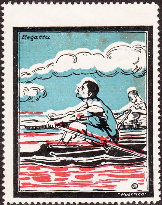 Cinderella NED Postaco Regatta Drawing of two single scullers racing Coll. A