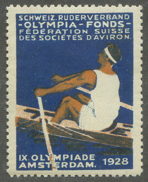Cinderella SUI 1928 OG Amsterdam Swiss Rowing Federation Single sculler on blue background 1