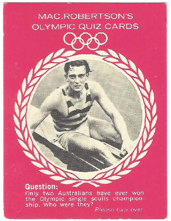 CC AUS 1964 MAC ROBERTSONs Quiz card Mervyn Wood AUS Olympic M1X champion OG Helsinki 1952
