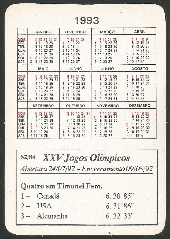 CC ESP 1992 XXV Jogos Olimpicos No. 52 84 OG Barcelona W4 gold medal winner crew CAN reverse 