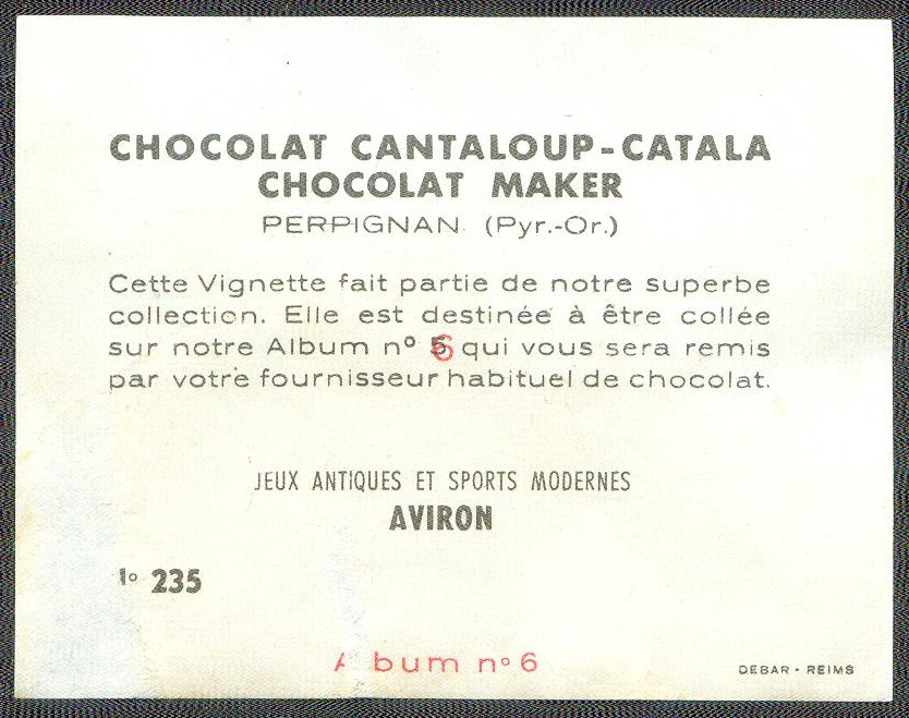 cc fra chocolat cantaloup jeux antiques et sports modernes album no. 6 image no. 235 - aviron reverse