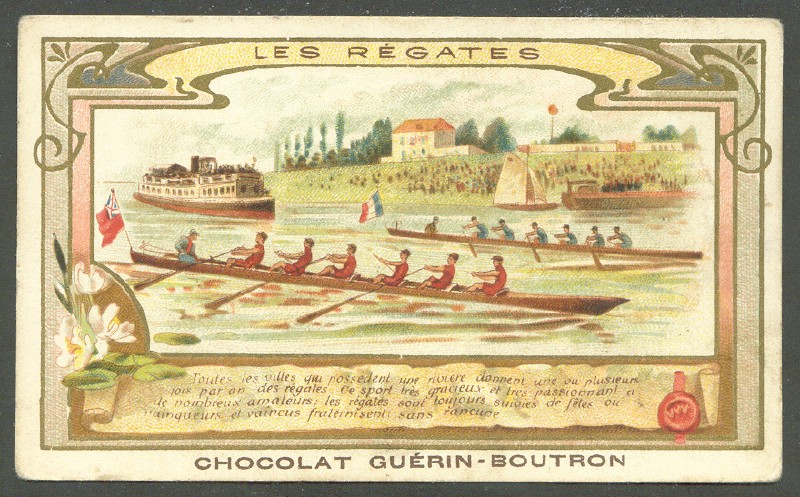 cc fra chocolat guerin boutron  les regates  chromo  drawing of two 8  racing 