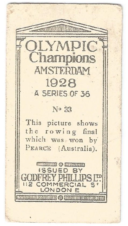 CC GBR 1929 GODFREY PHILLIPS Olympic Champions Amsterdam 1928 No. 33 R. Pearce reverse