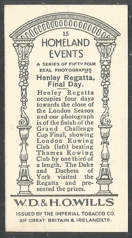 CC GBR 1932 Wills Tobacco Homeland Events No. 15 Henley Regatta Final Day London RC beating Thames RC in the final of the Grand reverse