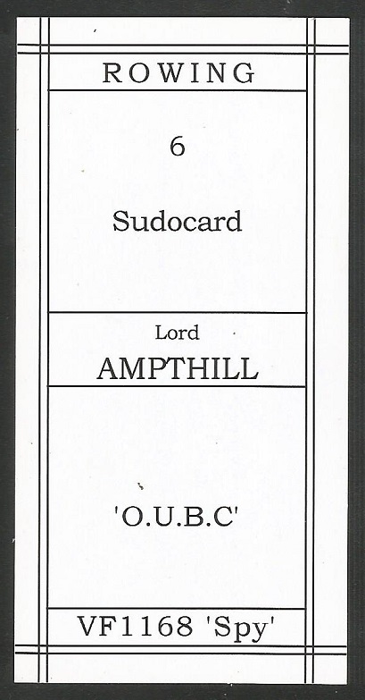 CC GBR FIGOPUZZLE Sudocard Rowing No. 6 Arthur Oliver Villiers Russell Lord Ampthill Oxfrd University BC reverse