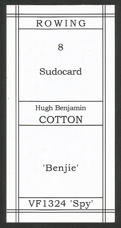 CC GBR FIGOPUZZLE Sudocard Rowing No. 8 Hugh Benjamin Cotton Oxford University BC reverse
