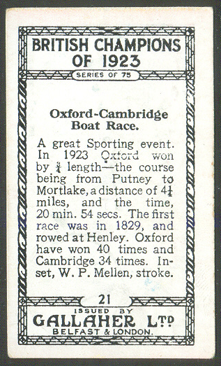 cc gbr 1924 gallahers cigarettes british champions 1923 no. 21 - oxford winner of the boat race 1923 - reverse