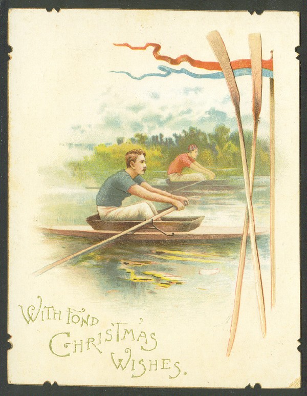 cc gbr chromo christmas card two single scullers racing 