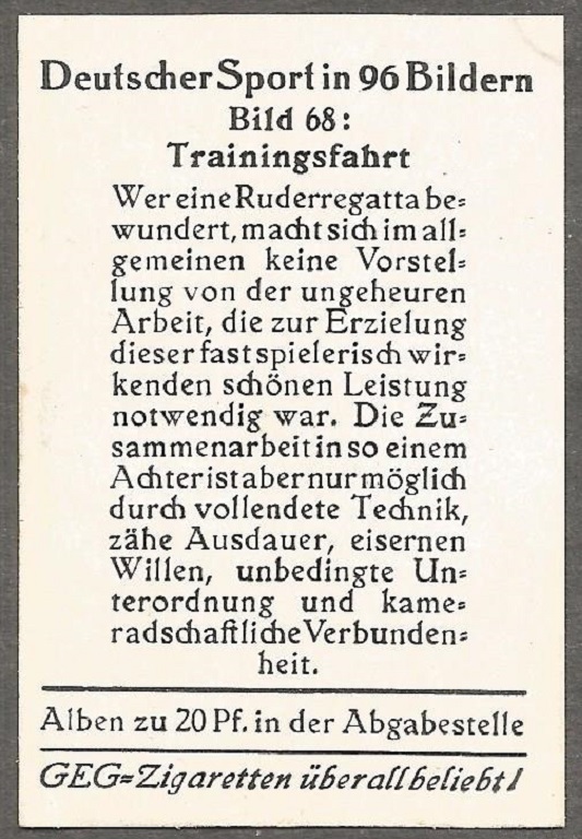 CC GER 1930 GEG Cigarettes German Sport in 96 pictures No. 68 Training reverse