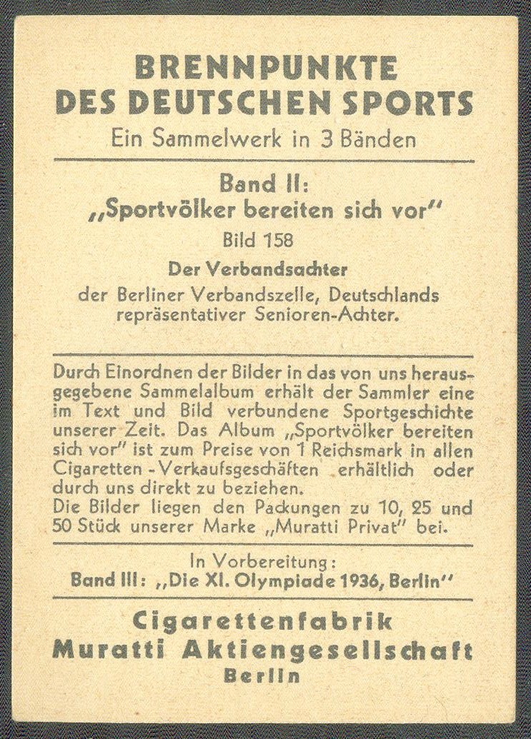 cc ger 1935 muratti cigaretten volume ii sportnations prepare for the olympic games no. 158 der verbandsachter germanys fastest m8 crew reverse