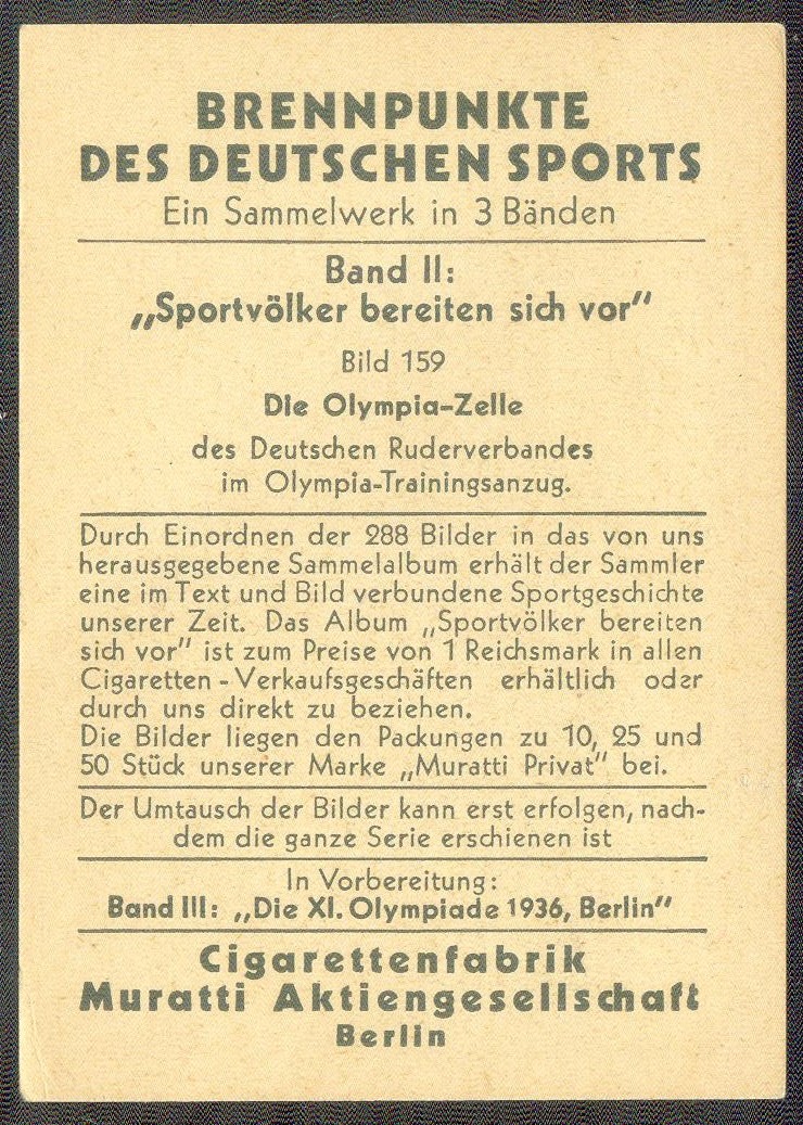 cc ger 1935 muratti cigaretten volume ii sportnations prepare for the olympic games no. 159 the german olympic rowing team berlin section reverse