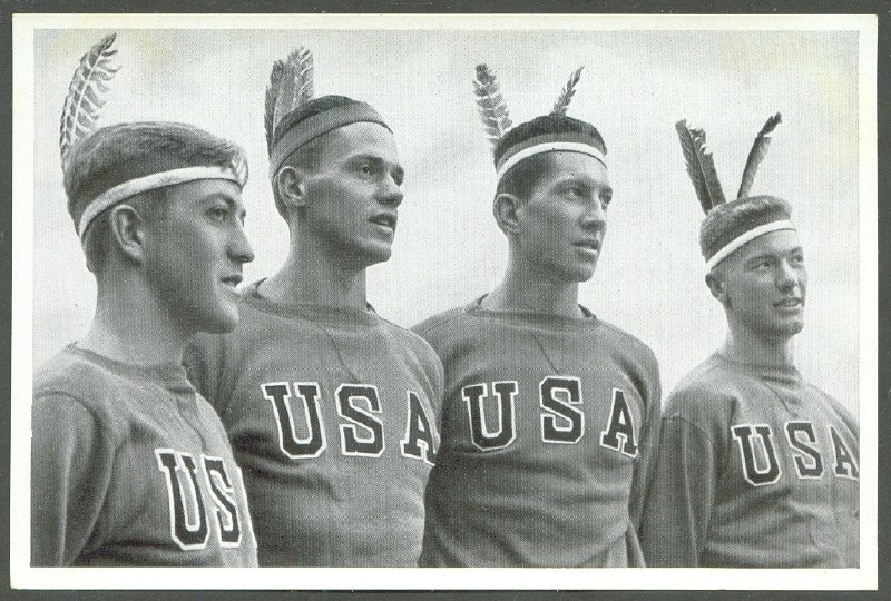 cc ger 1936 og berlin reemtsma band ii no. 111 b w photo of usa athletes watching their comrades on the water 