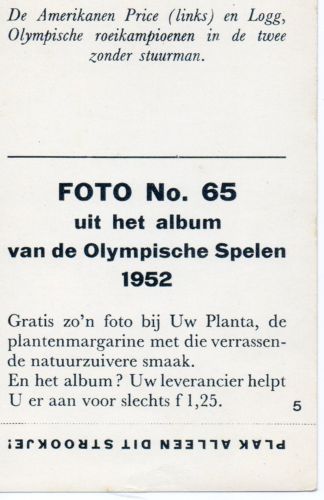 cc ned 1952 uw planta plantenmargarine olympische spelen 1952 no. 65 thomas price charles logg usa m2 gold medal winners og helsinki reverse
