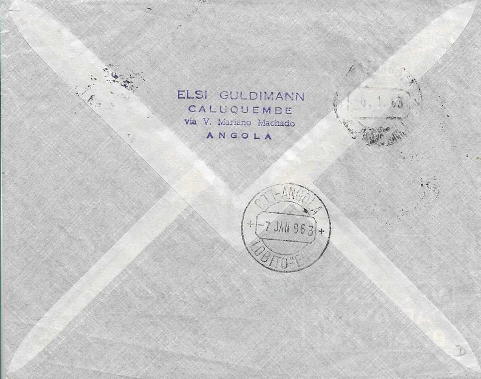 Airmail cover ANG 1963 reverse