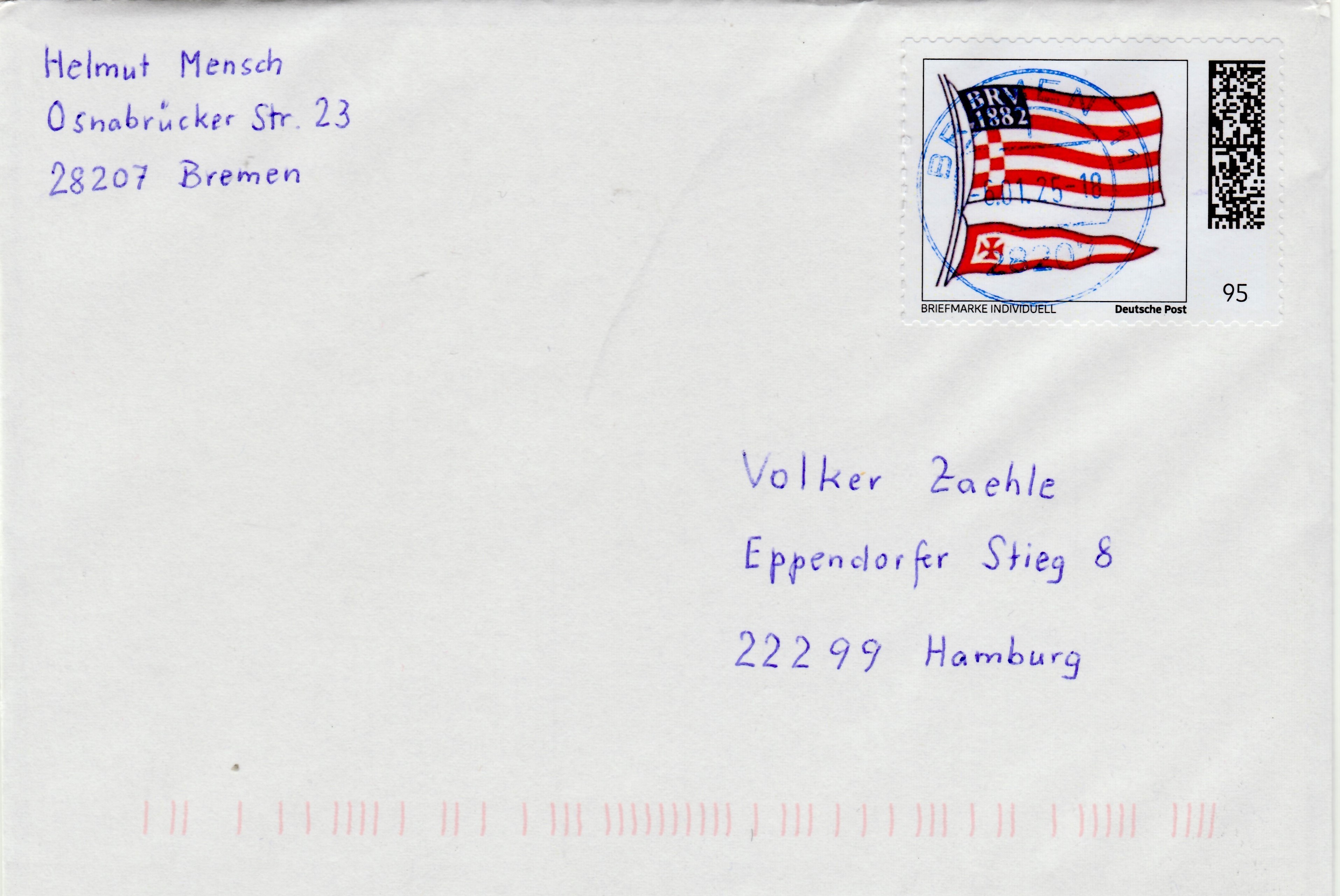 Stamp GER 2025 personalized Bremer RV 1882 on cover 