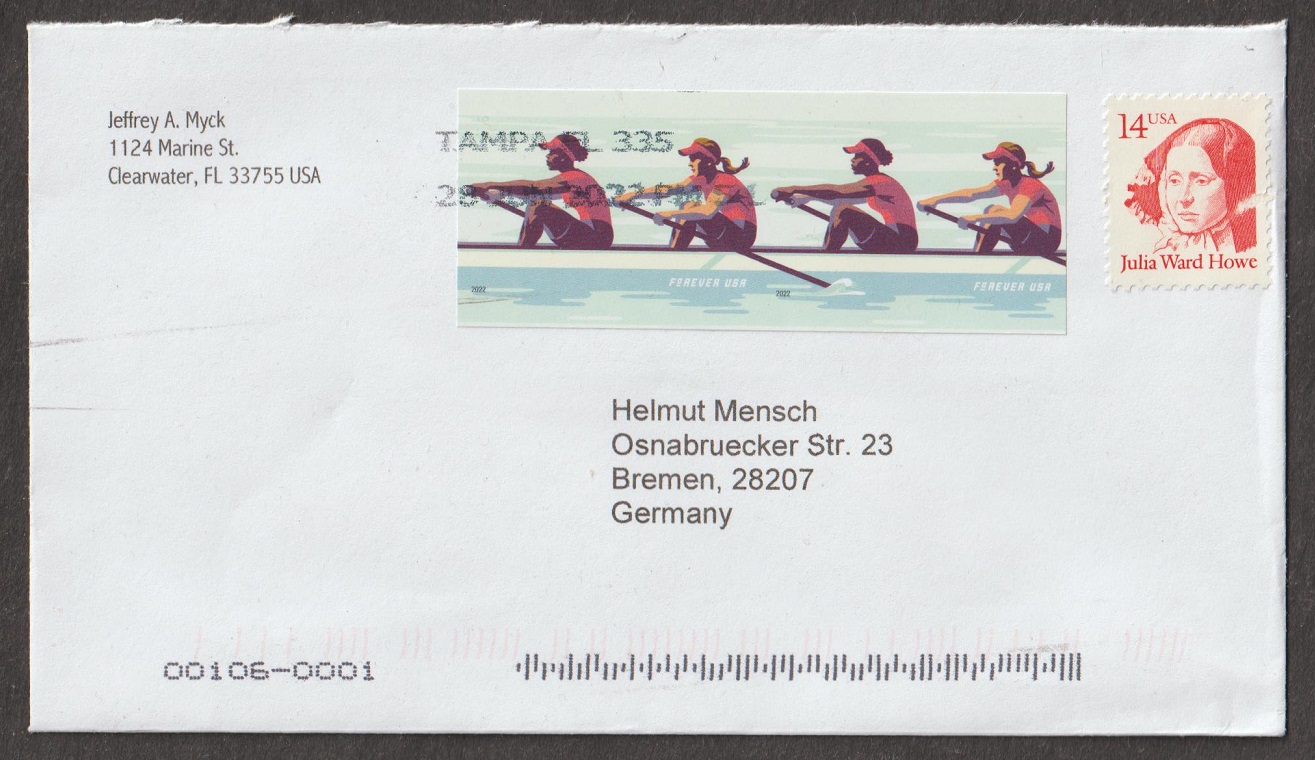 Stamp USA 2022 May 13th Womens Rowing on cover to Germany 