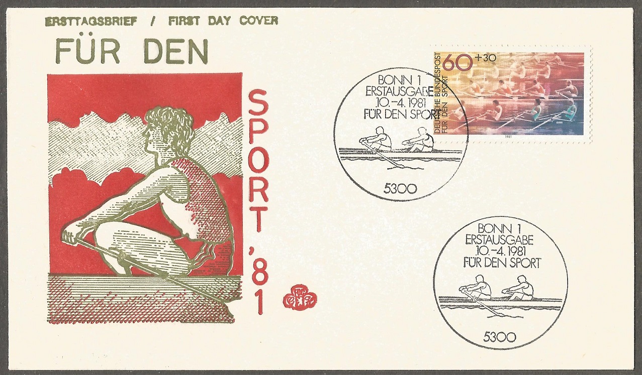 FDC GER 1981 Apr. 10th with drawing of a sculler blue background