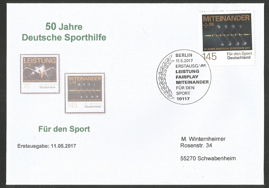 FDC GER 2017 May 11th 50 years Deutsche Sporthilfe