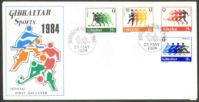 fdc gib 1984 may 25th sports complete set four values with rowing pictogram pm