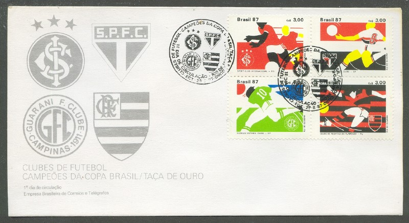 fdc bra 1987 aug. 29th rio de janeiro mi 2224 27 block of four stamps 