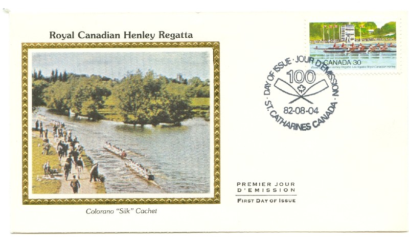 fdc can 1982 aug. 4th 100th royal canadian henley regatta stamp with silk illustration four 8 on long distance course 