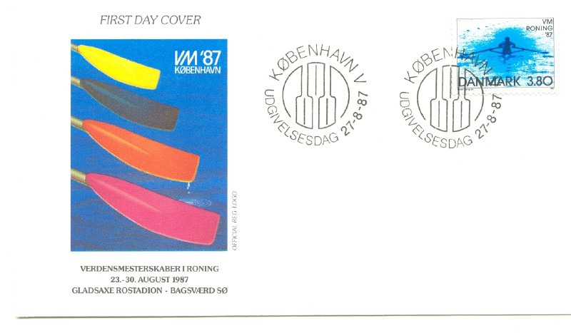 fdc den 1987 aug. 27th wrc copenhagen single sculler 