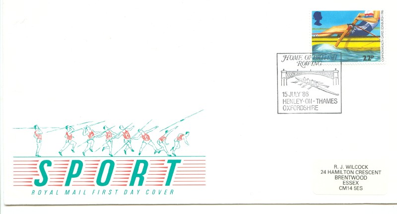 fdc gbr 1986 july 15th commonwealth games rower at finish of stroke pm henley