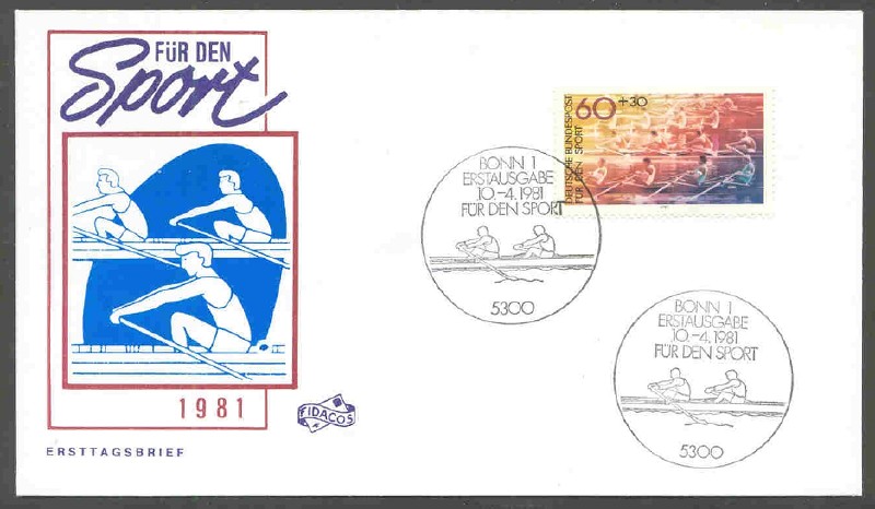fdc ger 1981 apr. 10th with illustatration of scullers on blue background