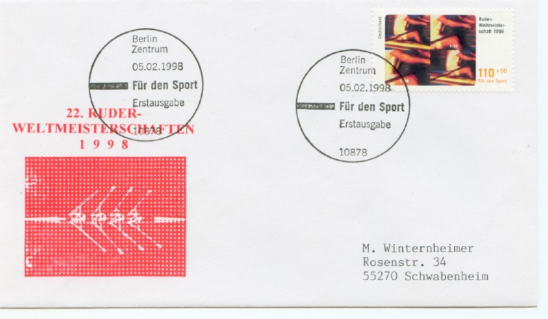 fdc ger 1998 febr. 5th wrc cologne close view of rower 