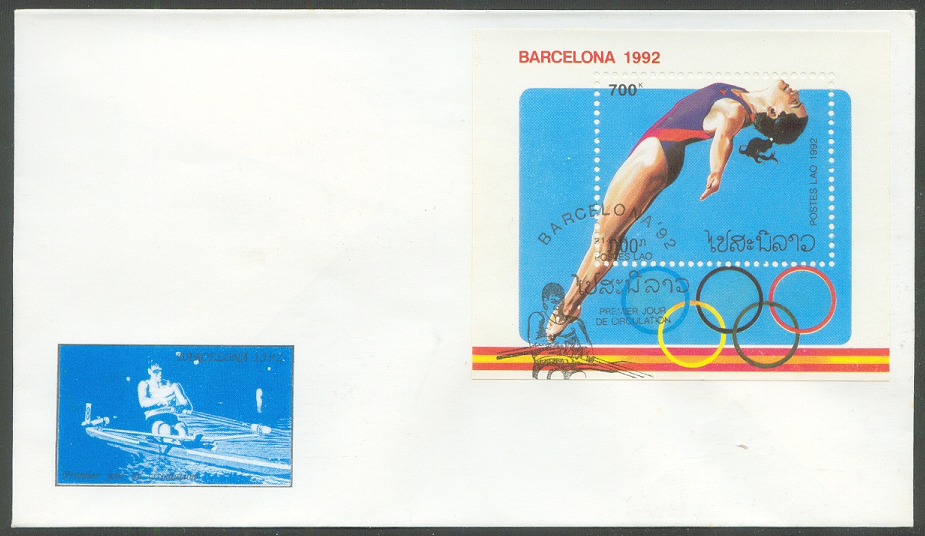 fdc lao 1992 febr. 21st og barcelona