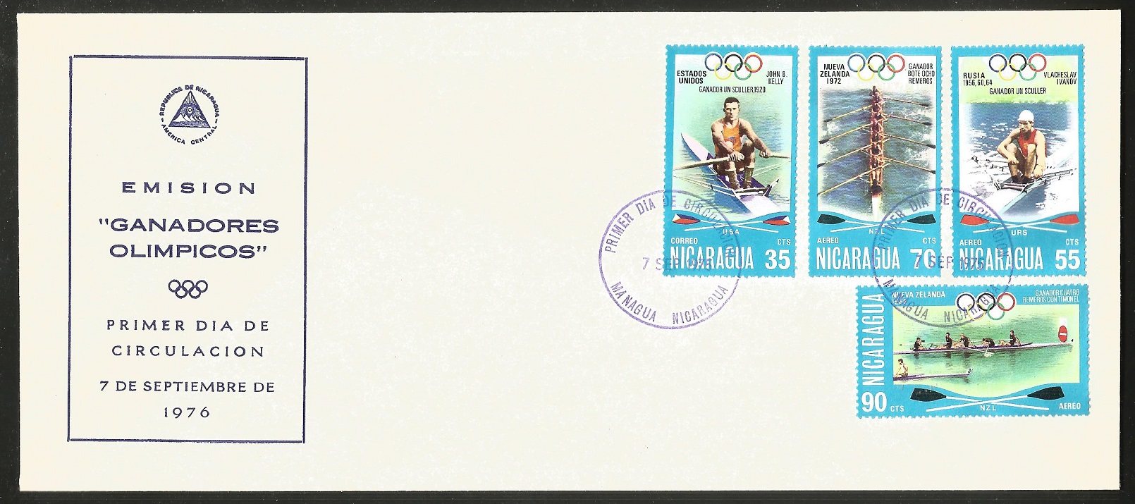 fdc nca 1976 sept. 7th olympic rowing champions i with wrong cacellatiion date 1975