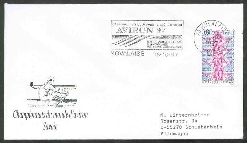illustrated cover fra 1997 wrc aiguebelette with stamp and pm
