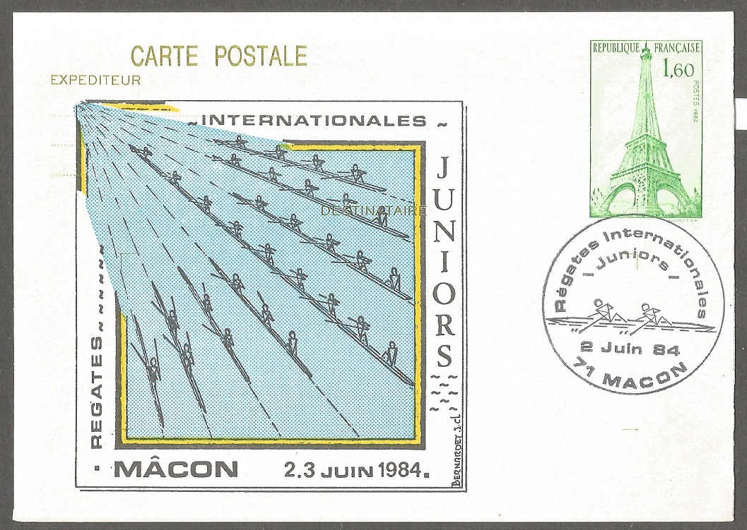 Illustrated card FRA 1984 International regatta for Juniors Macon with PM