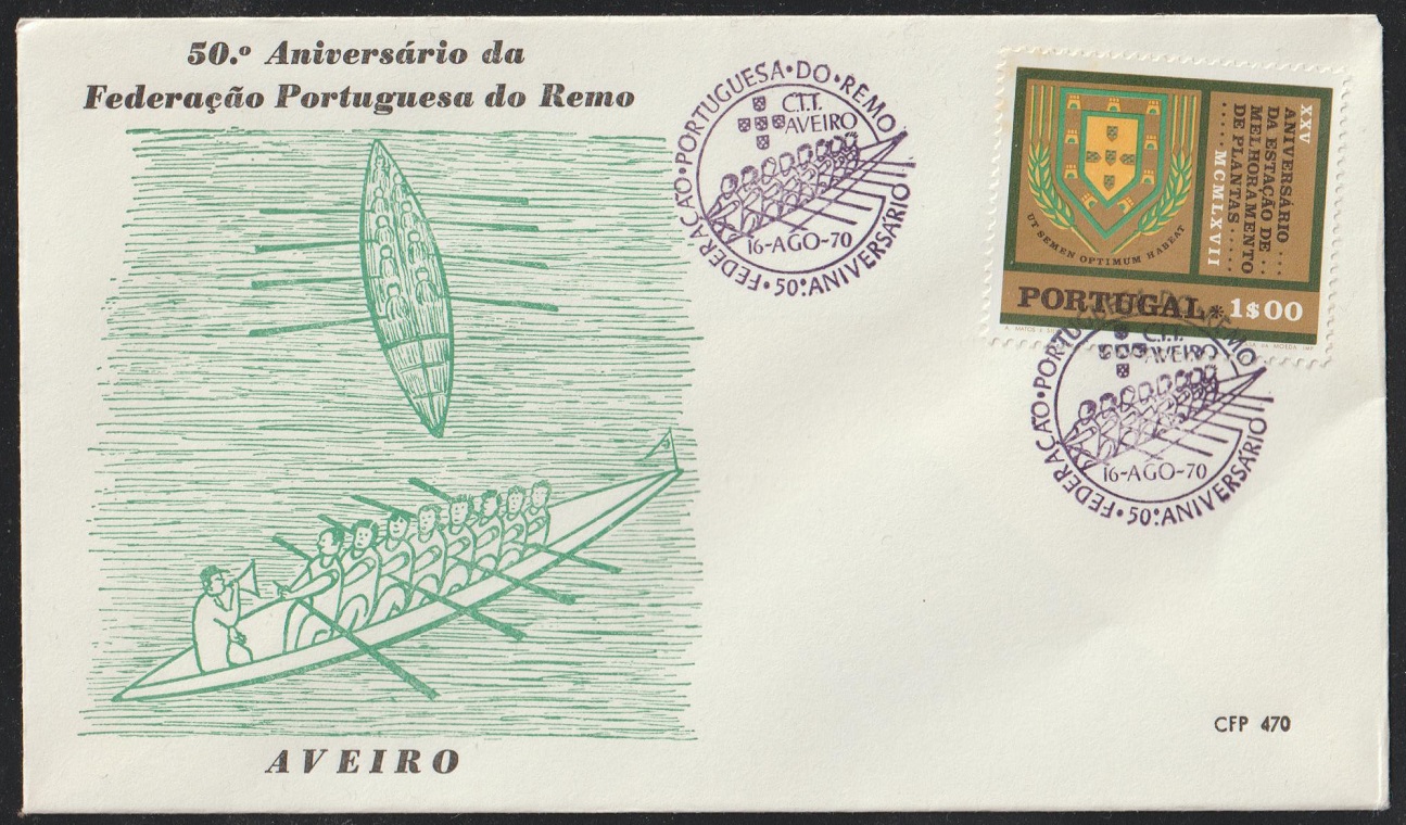Illustrated cover POR 1970 Aug. 16th Aveiro 50th anniversary of Portuguese Rowing Federation 