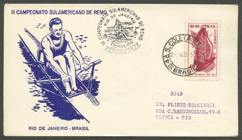 illustrated cover bra 1954 may 2nd rio de janeiro third southamerican rowing championships drawing of single sculler 