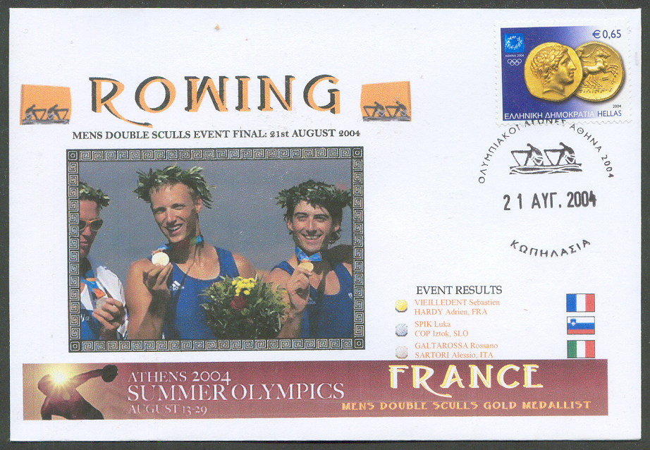 illustrated cover gre 2004 aug. 21st og athens with pm photo of m2x gold medal winners fra