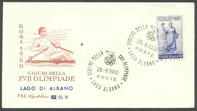 illustrated cover ita 1960 og rome with pm lago albano aug. 26th 1x illustration
